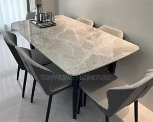Luxury 6-Seater Dining Set With a Grey Marble-Finish Rectangular Top