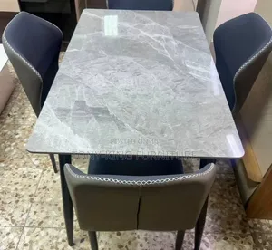 Modern Rectangular Marble-Top Dining Table Set