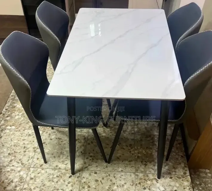 Modern Rectangular Marble-Top Dining Table Set