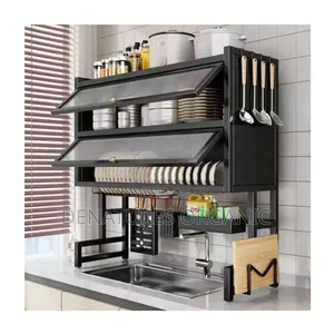 Double Layer Over-Sink Kitchen Storage, Double Cover Flip-Up Doors