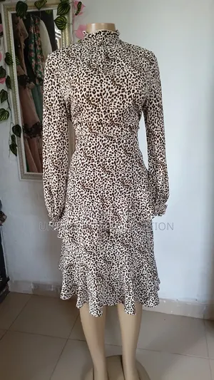 Women’s Leopard Print Long Sleeve Ruffle Dress