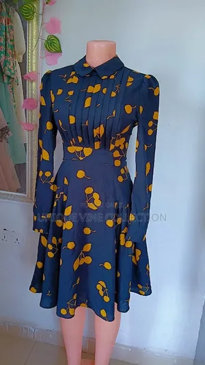 Women’s Navy Blue Long Sleeve Printed Midi Dress