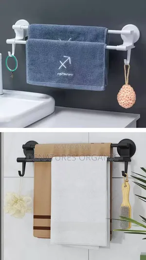 Wall-Mounted Double Towel Bar Rack With Side Hanging Hooks