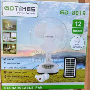 Gdtime 12 Inches Solar Rechargeable Fan With 2 Bulbs
