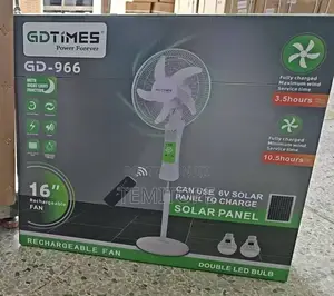 16 Inches Gdtimes Solar Rechargeable Fan With 2 Bulbs