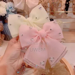 Luxury Princess Hair Bow Clip With Pearl and Stones, Nora Collections