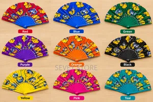 Red Plastic Handfan With Ankara