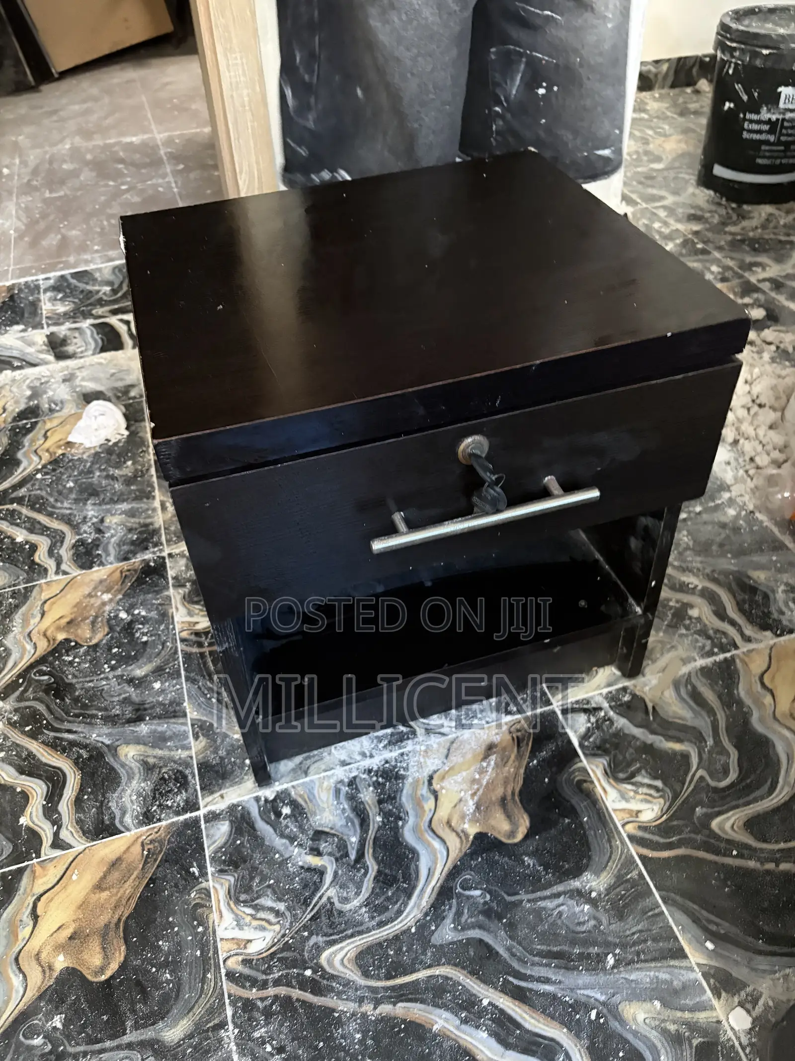 Black Tufted Bed Frame for Sale With Side Table