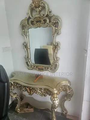 Ornate Gold and Champagne Console Table Set With Matching Mirror