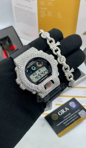 VVS Mossanite Diamond G-Shock Luxury Watch and Cross Bracelet