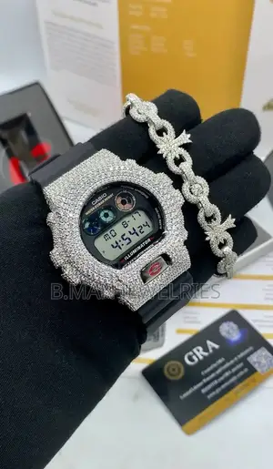 VVS Mossanite Diamond G-Shock Luxury Watch and Cross Bracelet