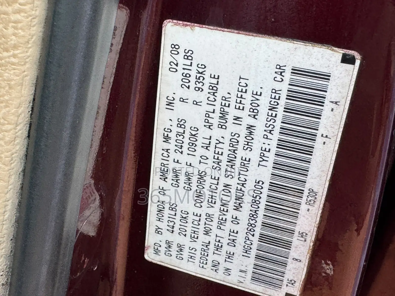 Honda Accord 2008 Maroon