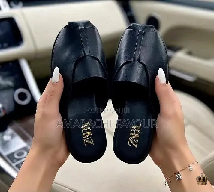 ZARA Minimalist Flat Slide Sandals - Black White Gold Pink Nude