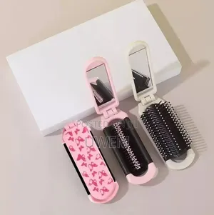 Foldable Hair Brush With Mirror,mini Travel Brush Portable Comb