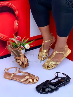 Criss Cross Gladiator Flat Sandals for Ladies - Gold Black Rose Gold