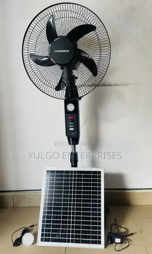 Brand New Rechargeable Solar Standing Fan, 12w Panel and Power Cord