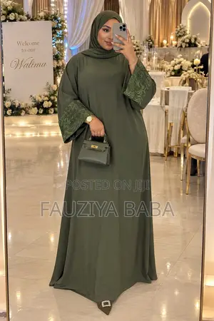 Army Green Embroidered Abaya | Elegant Modest Dress