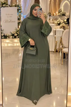 Army Green Embroidered Abaya | Elegant Modest Dress