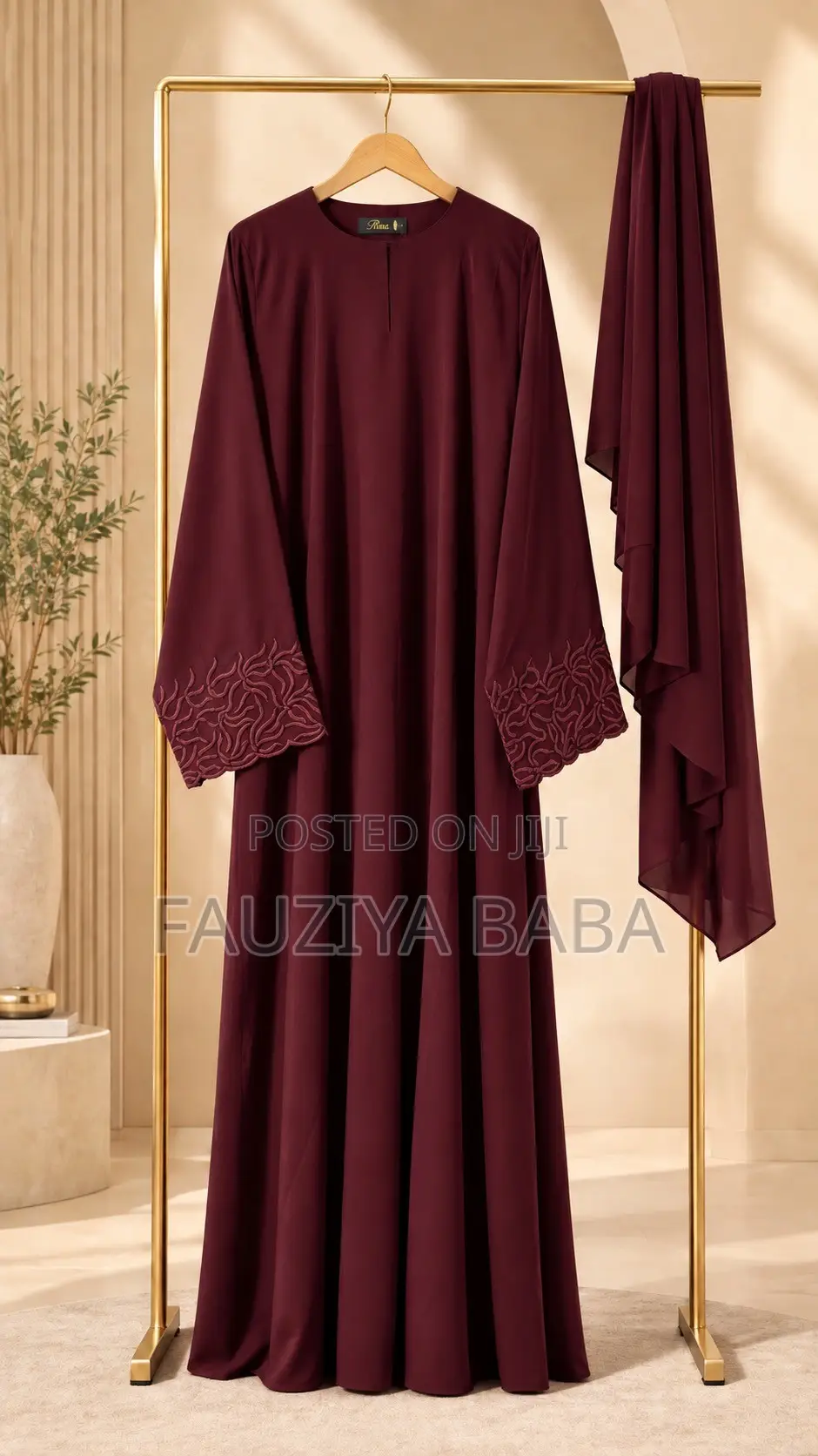 Maroon Embroidered Abaya