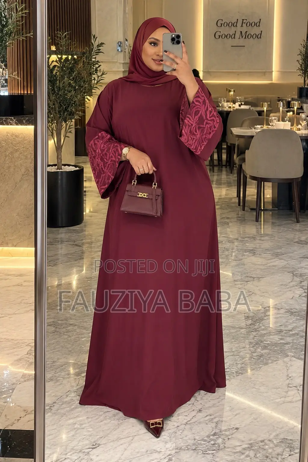 Maroon Embroidered Abaya