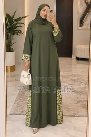 Army Green Abaya With Side Embroidery | Modest Luxury Gown