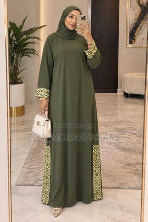 Army Green Abaya With Side Embroidery | Modest Luxury Gown