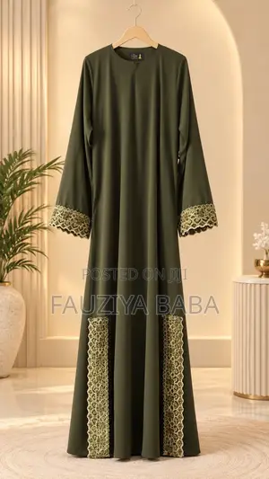 Army Green Abaya With Side Embroidery | Modest Luxury Gown