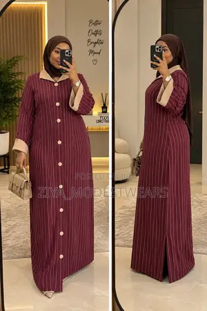 Elegant Striped Kaftan Dress | Office Casual Wear