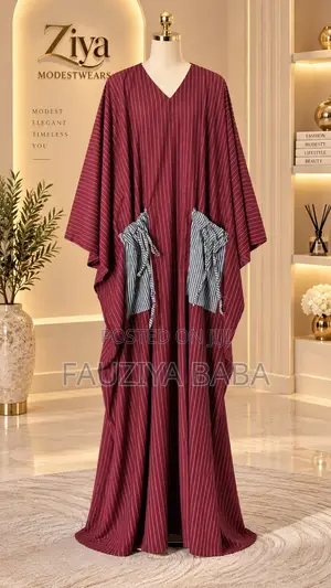 Maroon Striped Boubou With Front Pocket | Chic Modest Wear