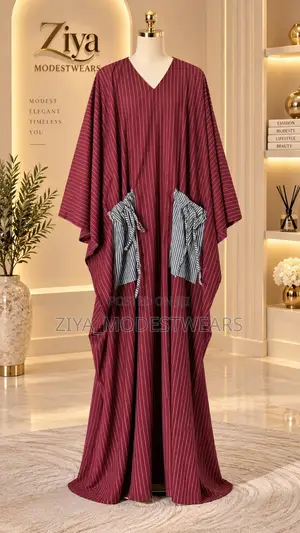 Maroon Striped Boubou With Front Pocket | Chic Modest Wear