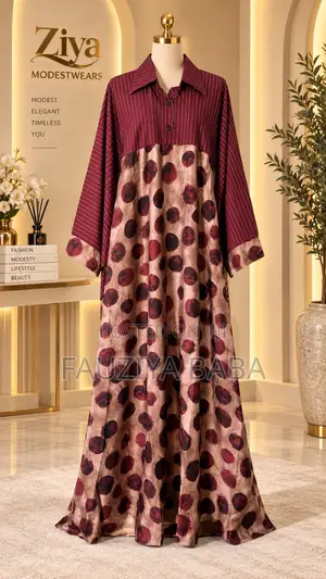 Maroon Stripe Floral Flowy Dress | Modest Wear