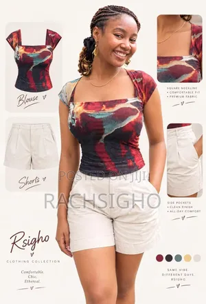 Women’s Mesh Blouse Chinos Cotton Shorts Two-Piece Set