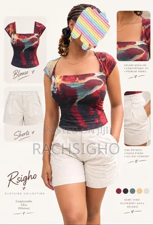 Women’s Mesh Blouse Chinos Cotton Shorts Two-Piece Set