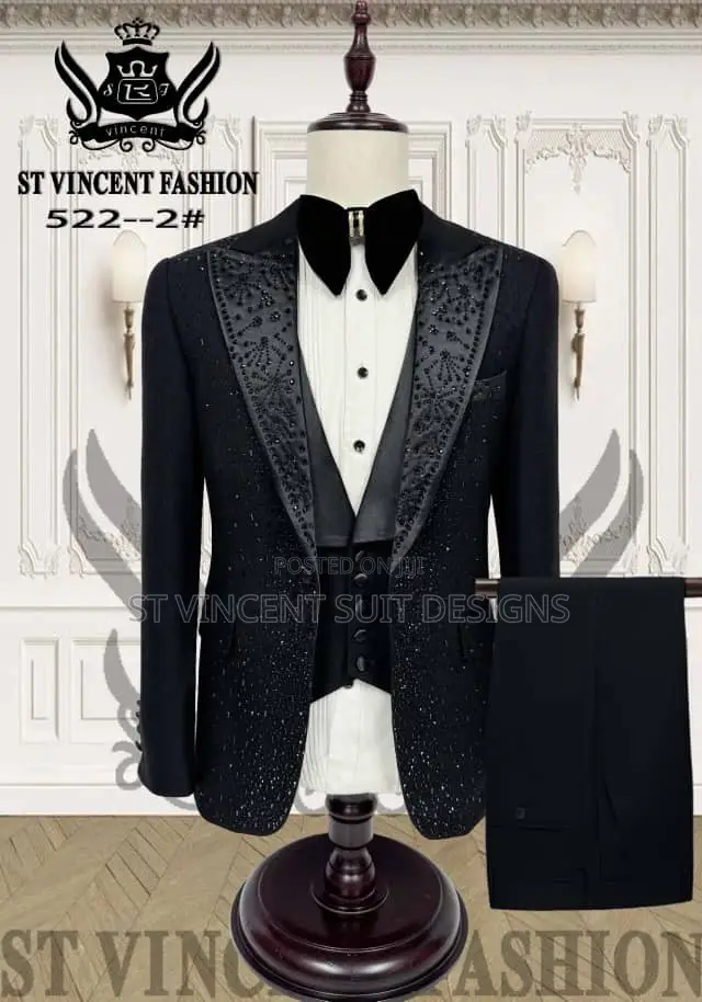 Luxury Stone Bidded Black Suit