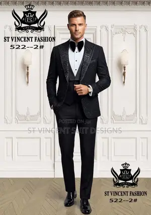 Luxury Stone Bidded Black Suit