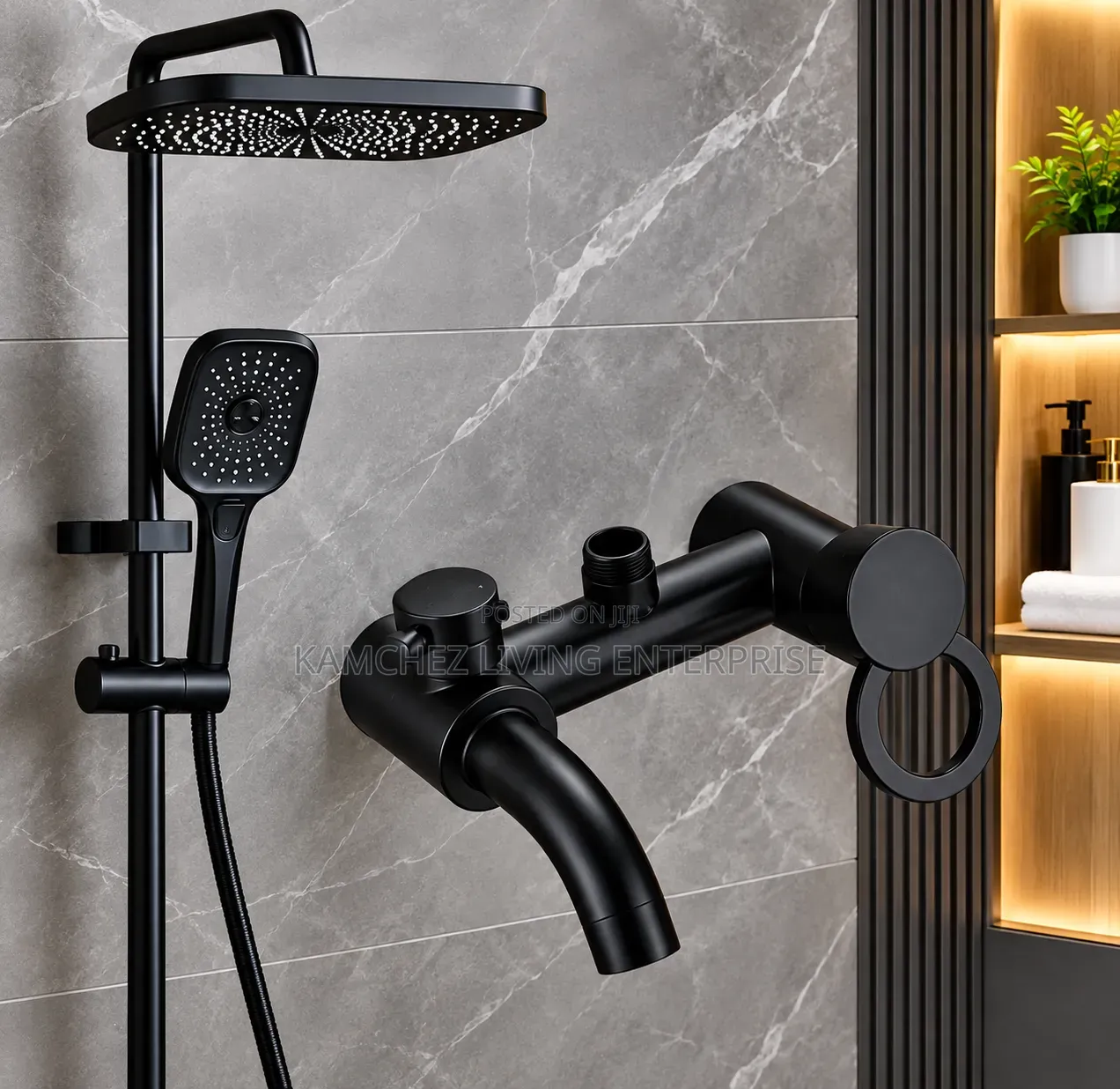 Quality Matte Black Standing Shower Complete Set