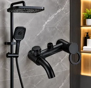 Quality Matte Black Standing Shower Complete Set