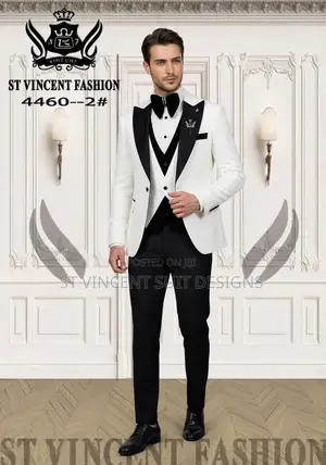 Off White With Black Tuxedo Suit