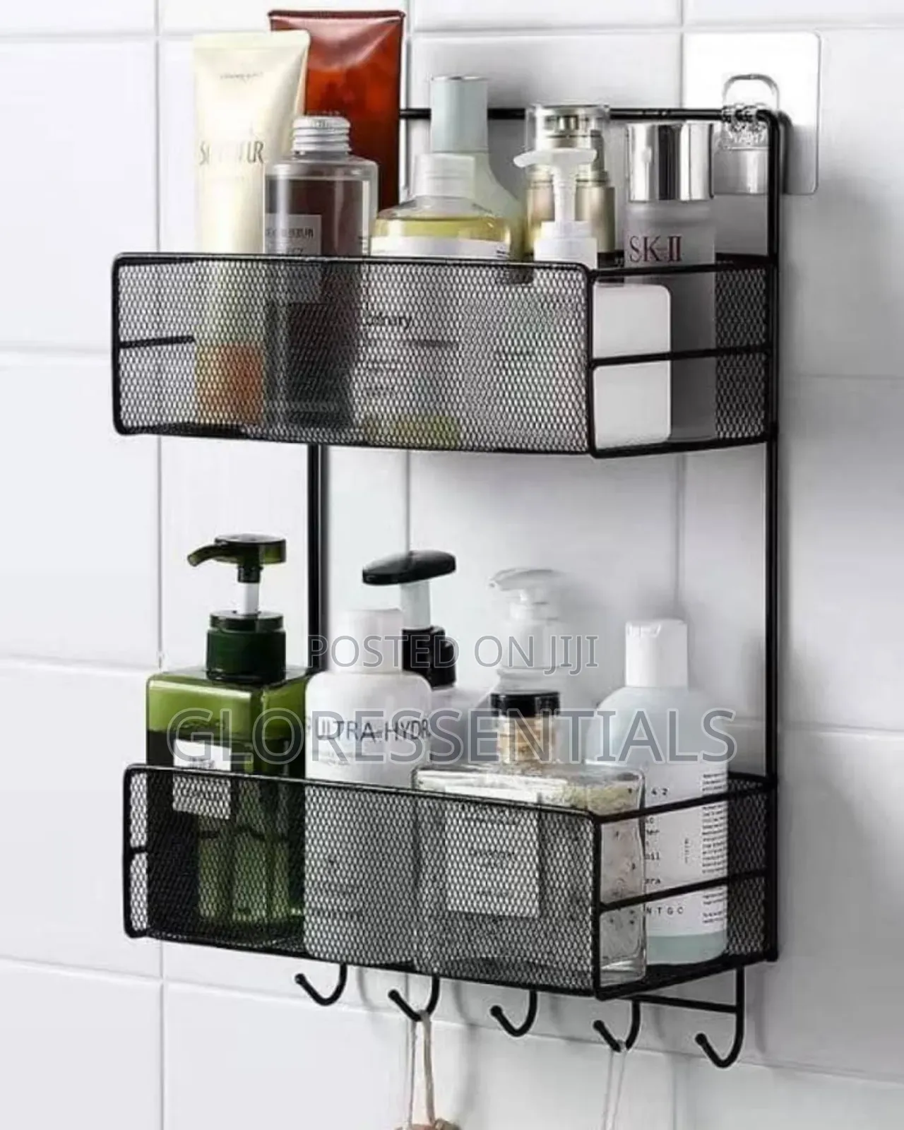 Double Layer Bathroom Rack Multipurpose Metal Mesh Hanger