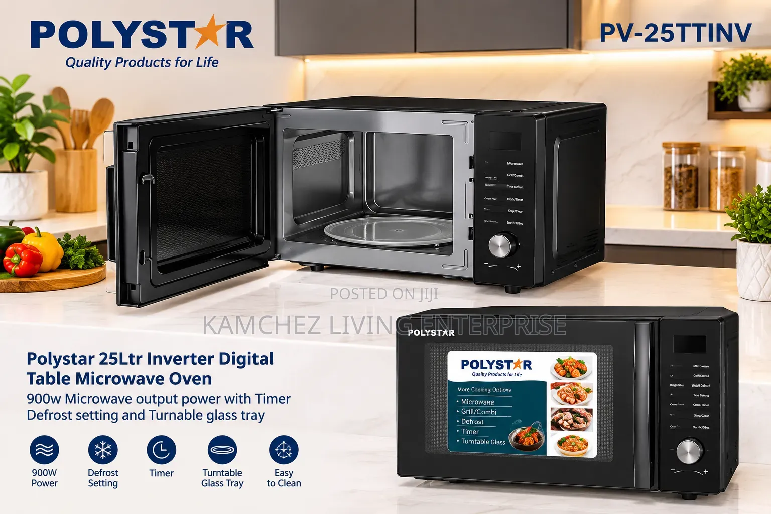 Polystar 25L Polyester Inverter Digital Microwave Oven-Fast Heating