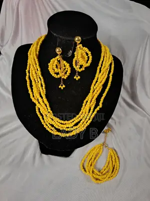 Bright Yellow Bougie Beaded Jewelry Set