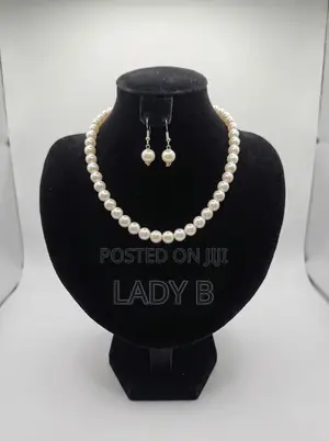 Classic White Pearl Necklace and Matching Earrings Set
