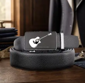 Guitar Designed Trendy Solid Color Men'S Belt Automatic Buckle