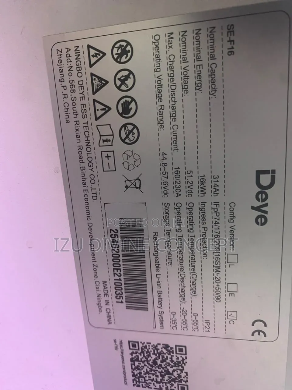 16kwh DEYE Lithium Ion Battery