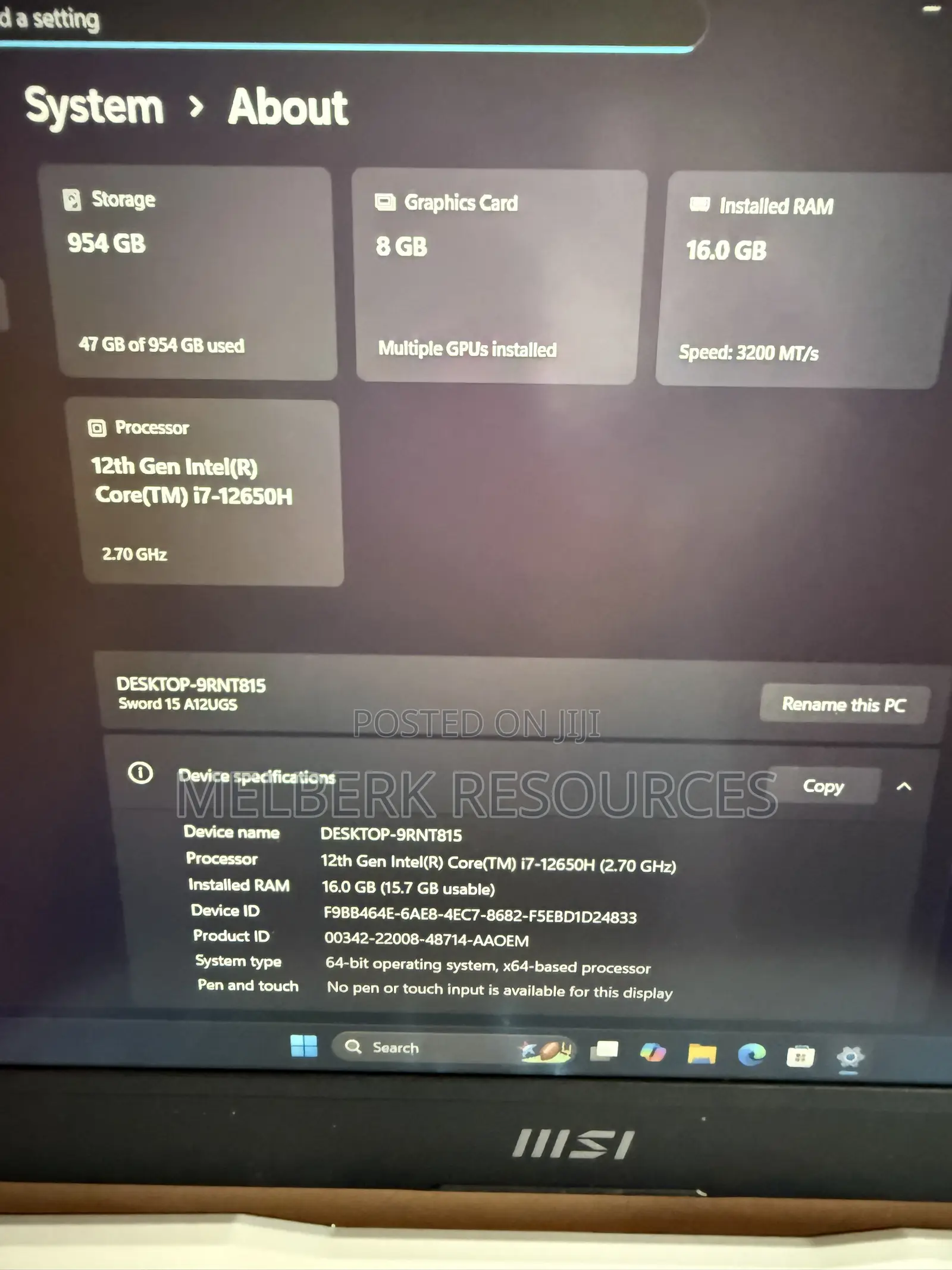 Laptop MSI MSI Sword 15 16GB Intel Core i7 SSD 1T