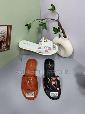 Rose Cherry Print Quilted Flat Slides - White Brown Black - C Buckle
