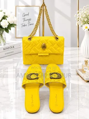 L -Matching Bag and Slide Set - Yellow - Designer Style - Box Bag