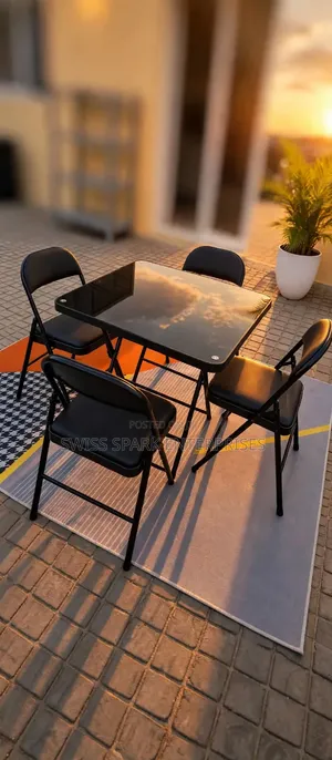 4-Seater Foldable Glass Dining Table + 4 Padded Chairs Space Saving