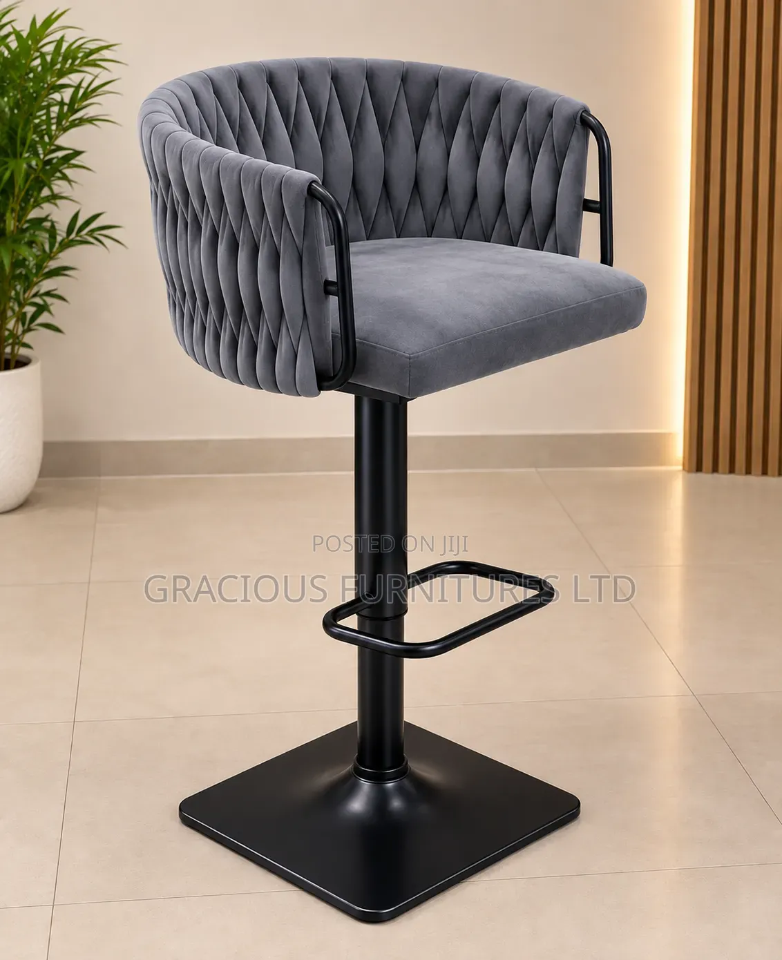 Modern Velvet Swivel Bar Stool