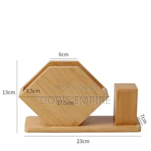Bamboo Serviette Holder Stand With Toothpick Holder Dispenser.